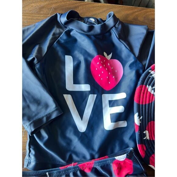 Dolphin Love Strawberry Love 3pc Swimsuit Set Baby Girl Swimsuit Set Size 18 Mon - Picture 3 of 12